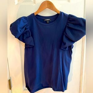 Express Navy blue ruffle sleeved blouse, size M